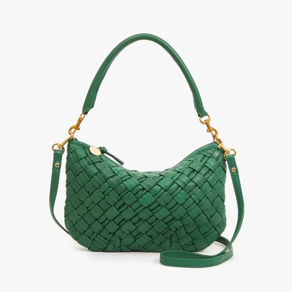 Clare V Fern Green Petit Moyen Woven Leather Shoulder Bag